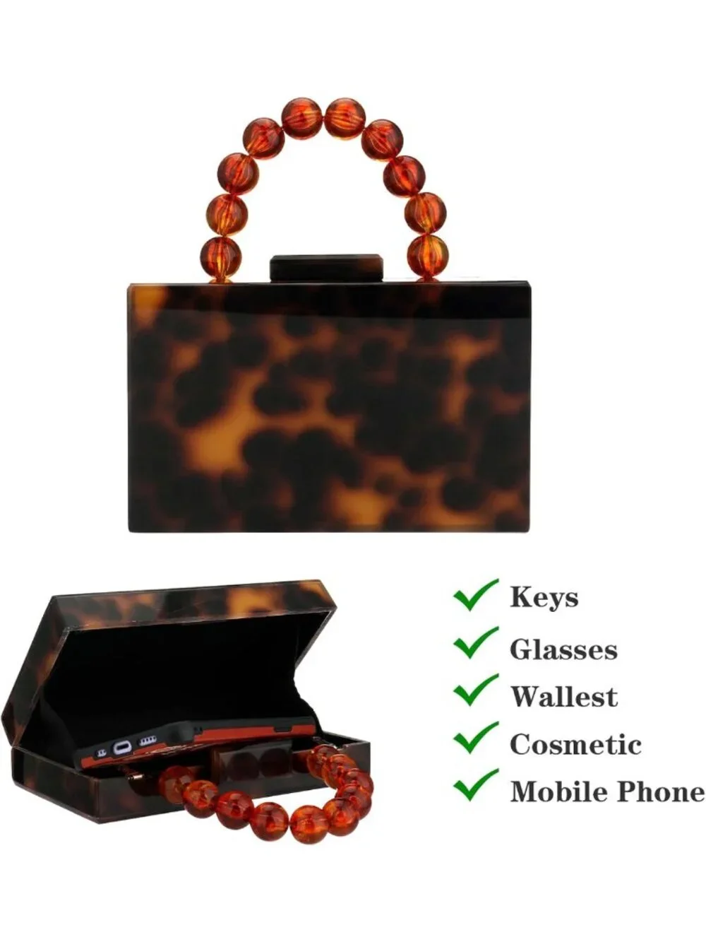 Chic Acrylic Evening Clutch Bag with Pearl Chain - Marbled Crossbody for